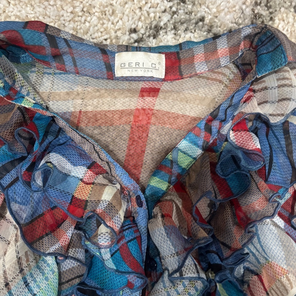 Colorful Plaid Ruffle Blouse - Picture 4 of 6